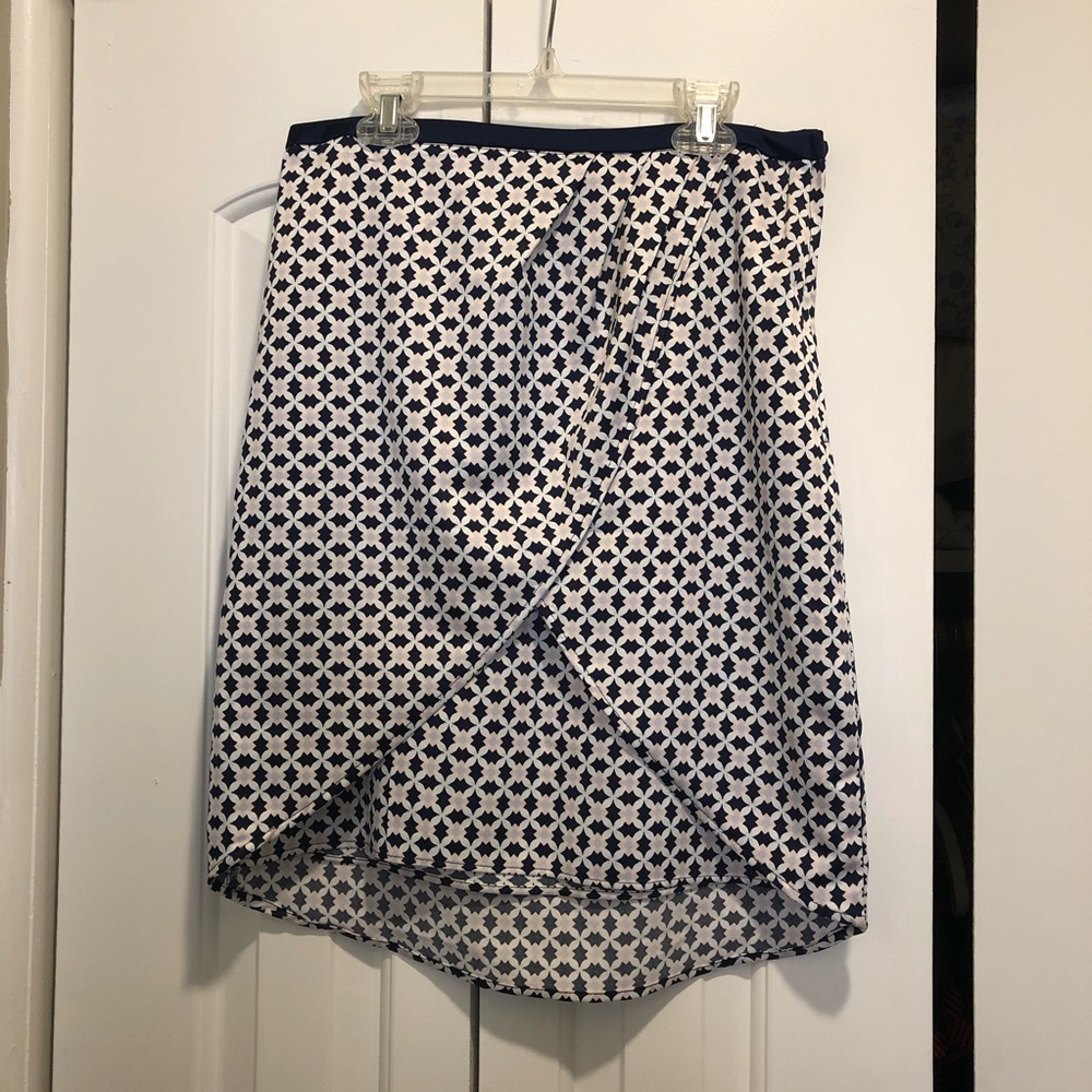 Navy and Pink Patterned High Low Skirt